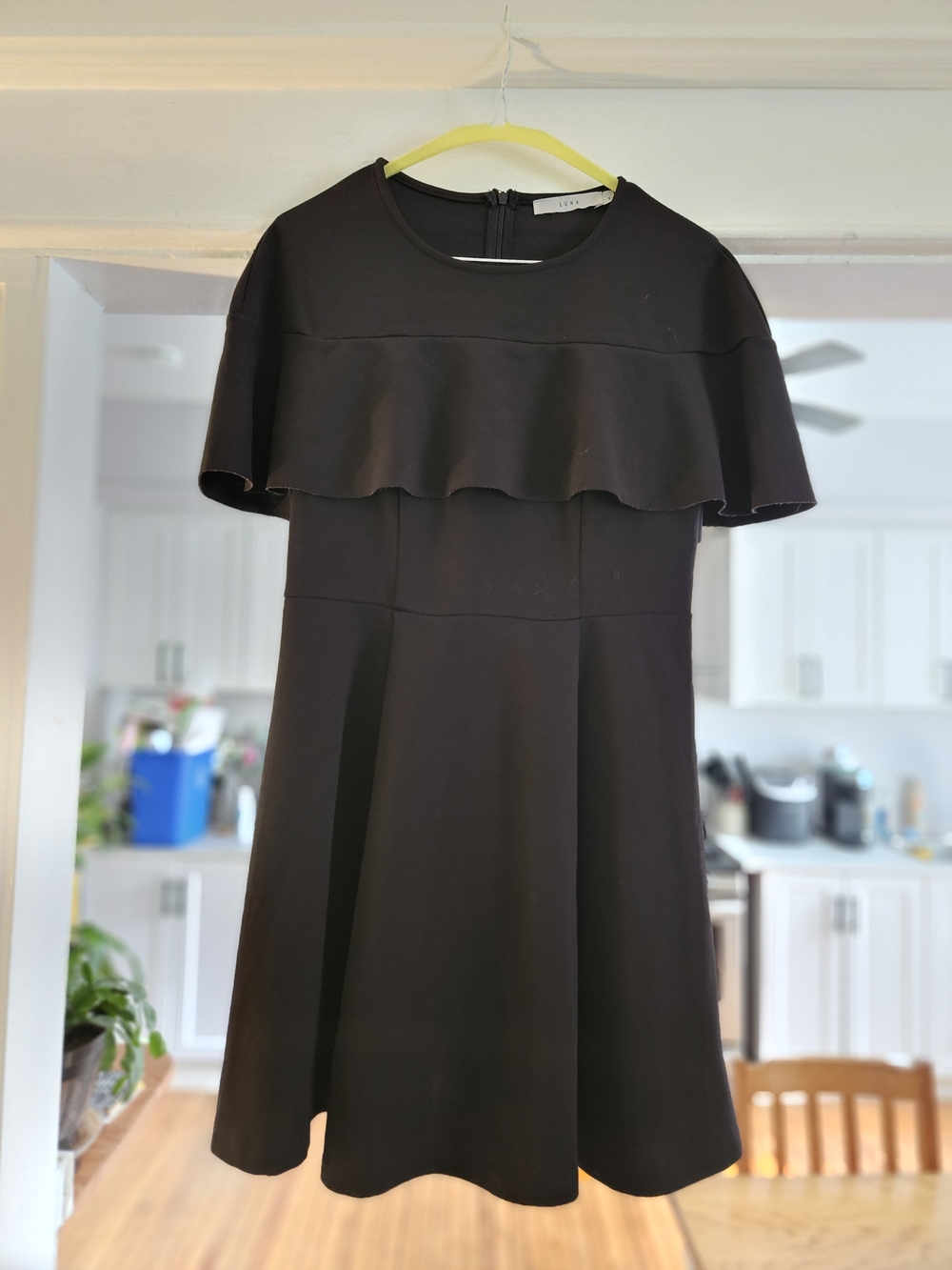 Classic Black Ruffle Cape A-Line Dress